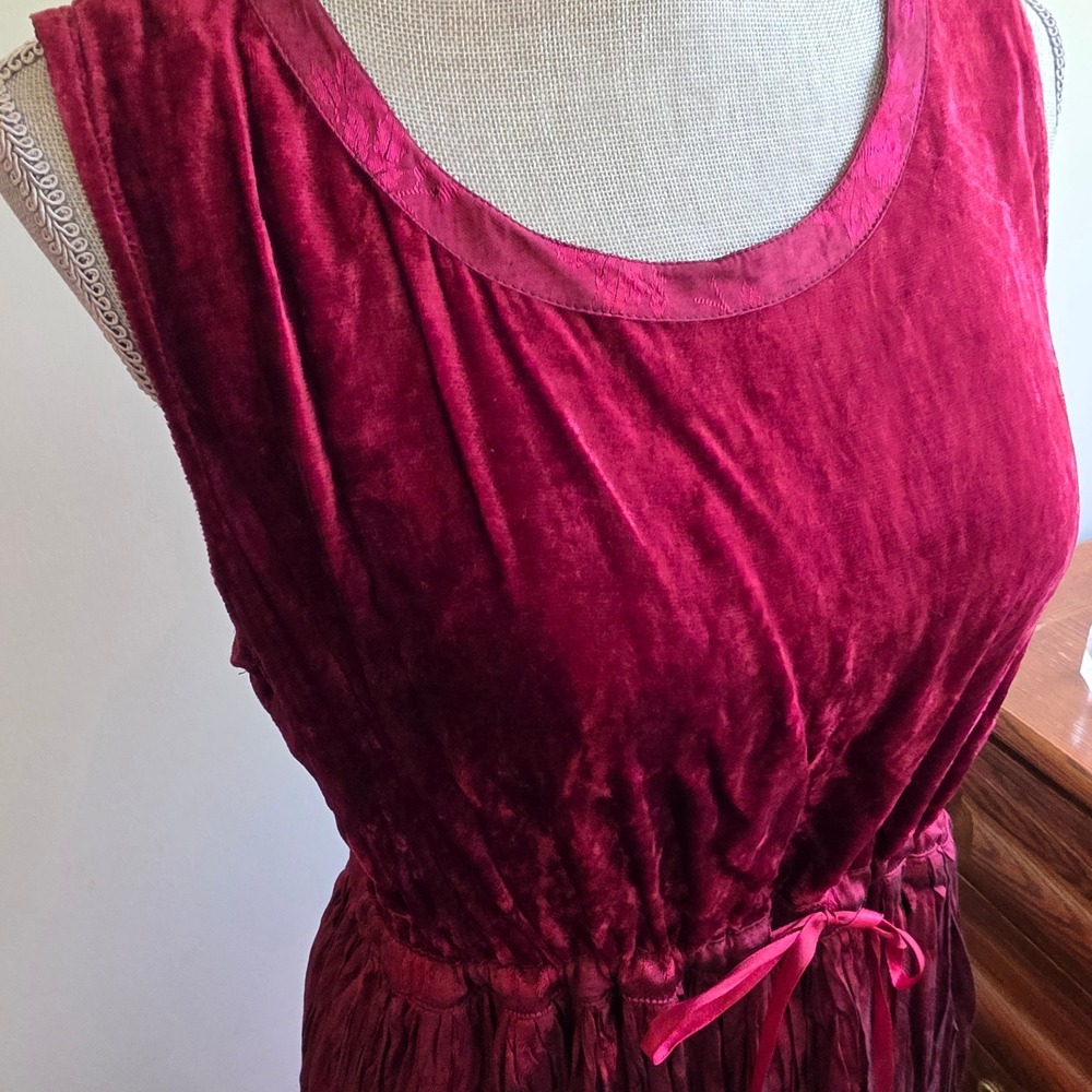Velvet Maxi Dress Red Broomstick Crinkle Large Witchy Vamp Goth Renaissance - Picture 3 of 7